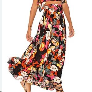 Free People Sundown Printed Black Floral Printed Maxi Skirt Medium Women’s